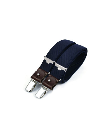 Bretelles homme fines à pinces et cuir - Bleu marine - Bertelles