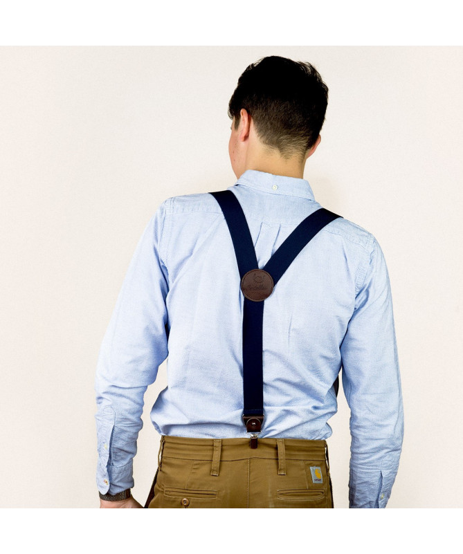 Bretelles Larges à pinces – Navy et Cuir