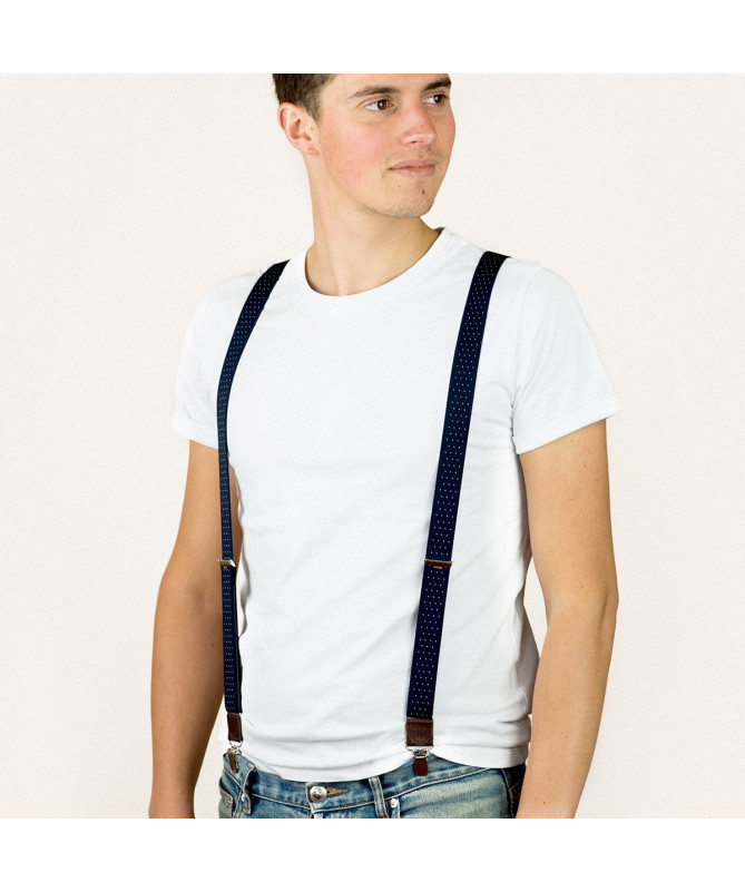 copy of Bretelles Fines Navy à pois blancs et cuir