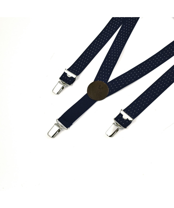 Thin "kids" braces / suspenders - Navy with white polka-dots