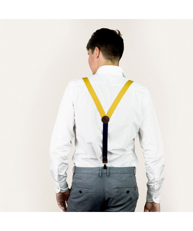 Thin clip-on men's braces / suspenders with leather details – Yellow