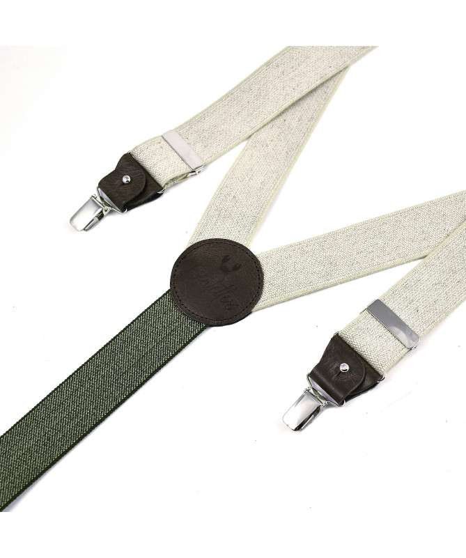 Wide clip-on men's braces / suspenders with leather details – Off-white