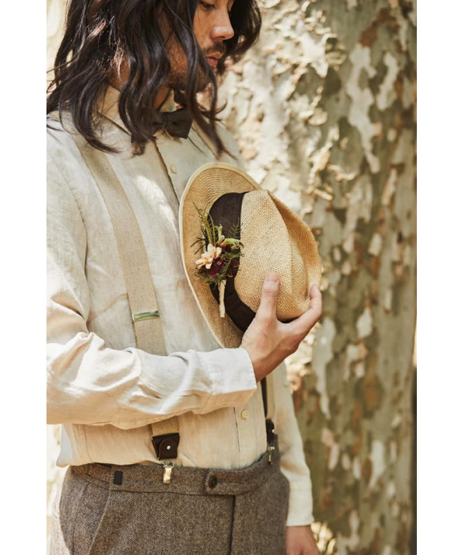 Wide clip-on men's braces / suspenders with leather details – Off-white