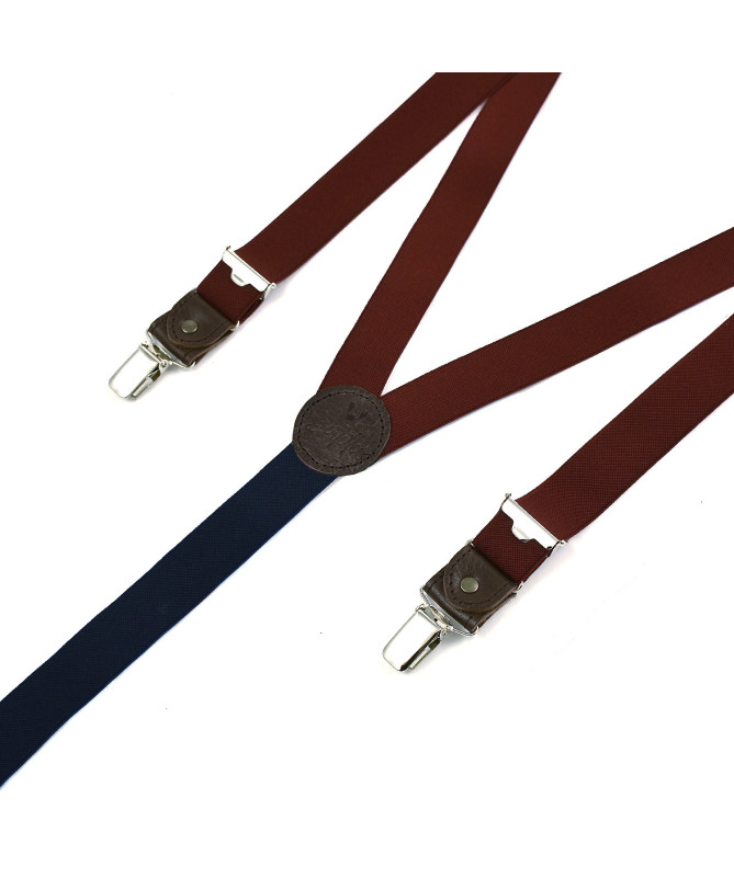 Thin clip-on men's braces / suspenders with leather details – Wine